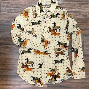 Equestrian Print Button Down Shirt
